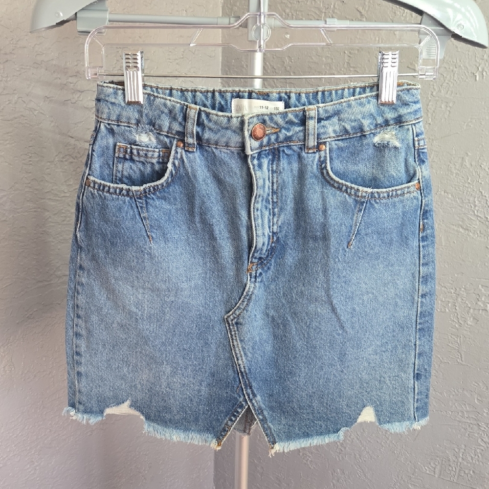 Zara Light Blue Distressed Mini Skirt Girls Size 11-12